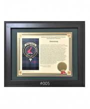 Clan Badge with Tartan and History - Framed Walnut - 11 x 14 Landscape